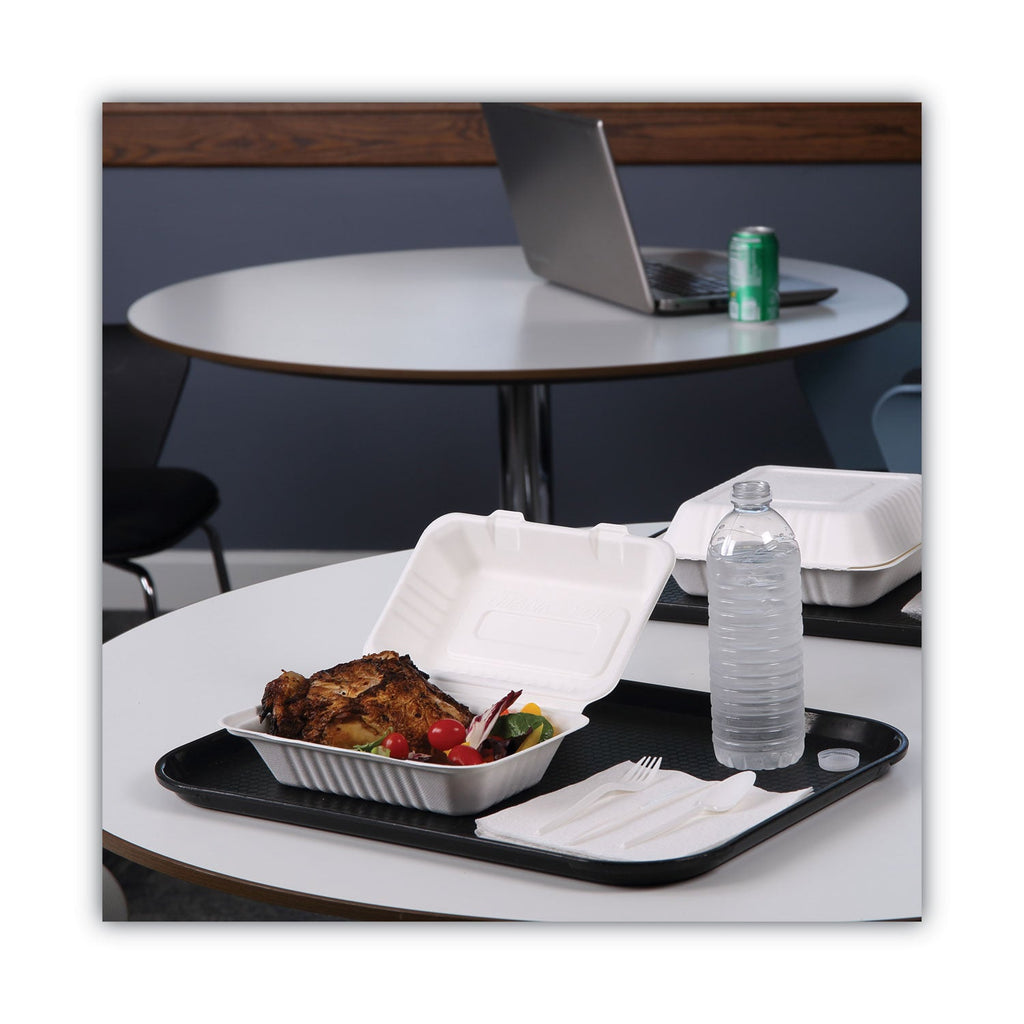 Boardwalk Bagasse Food Containers, Hinged-Lid, 1-Compartment 9 x 6 x 3.19, White, Sugarcane, 125/Sleeve, 2 Sleeves/Carton