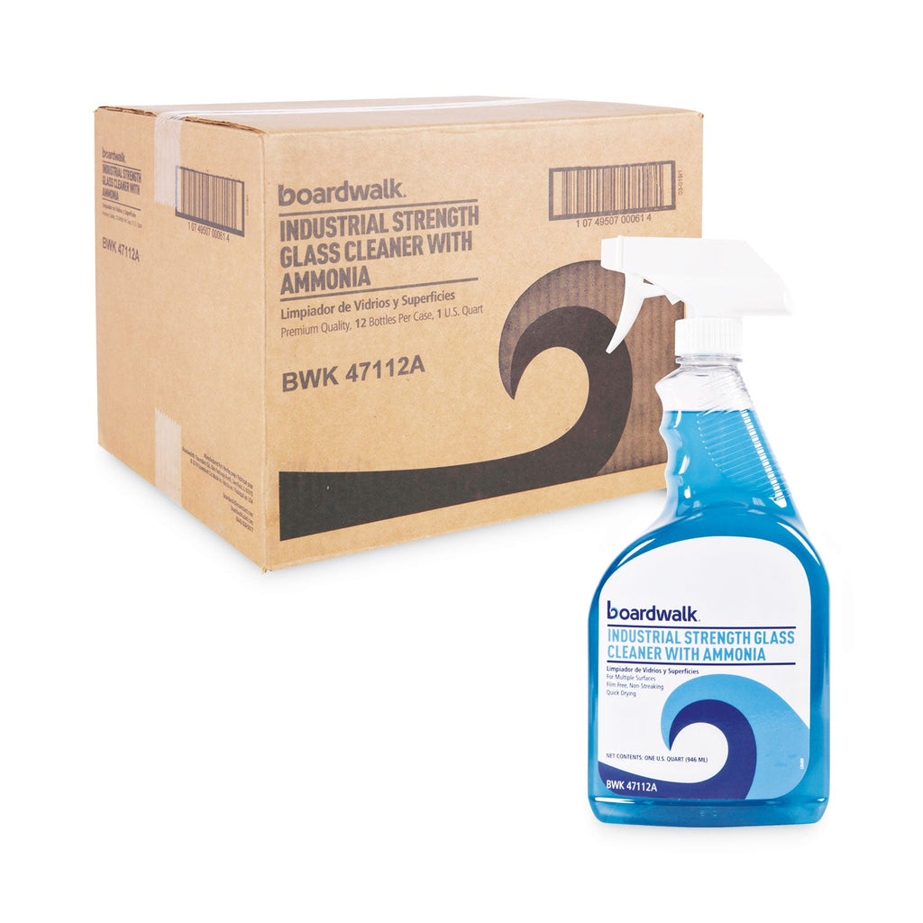 Boardwalk Industrial Strength Glass Cleaner with Ammonia, 32 oz Trigger Spray Bottle, 12/Carton