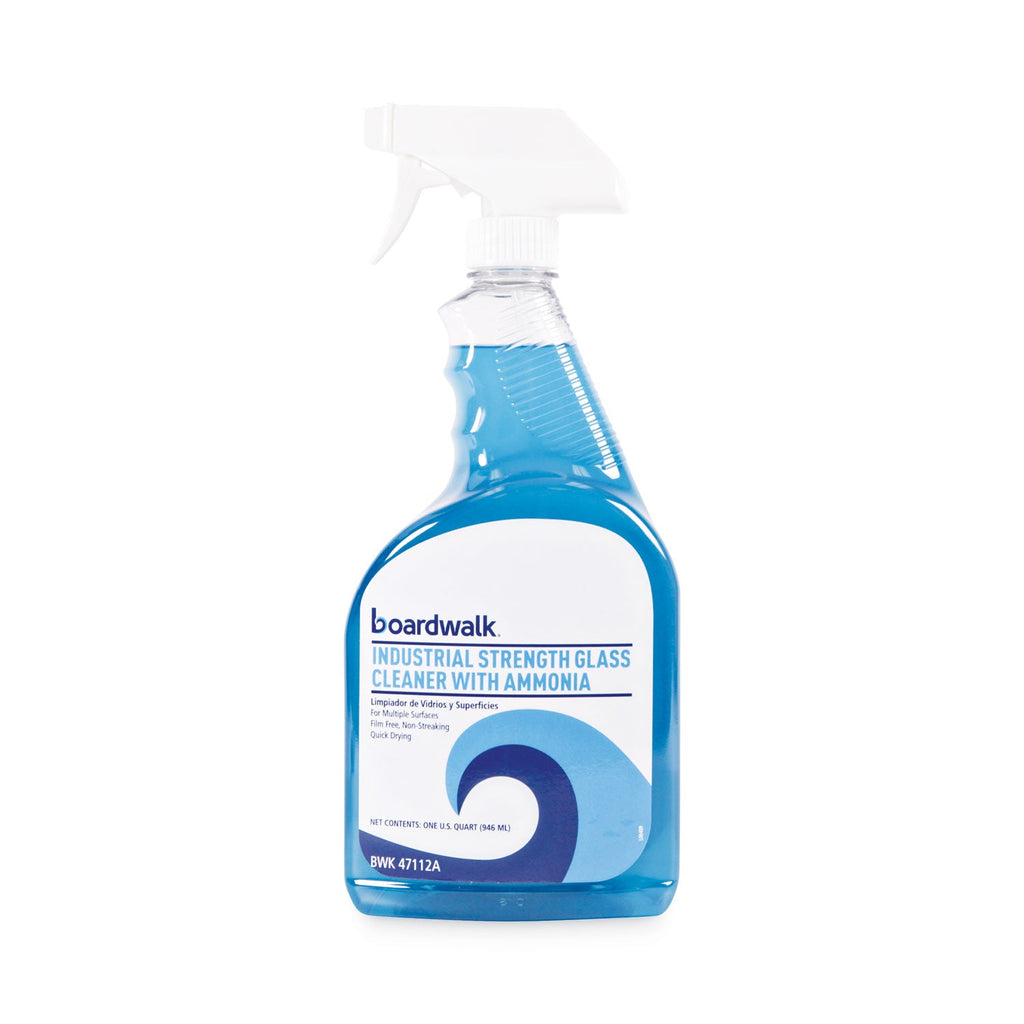 Boardwalk Industrial Strength Glass Cleaner with Ammonia, 32 oz Trigger Spray Bottle