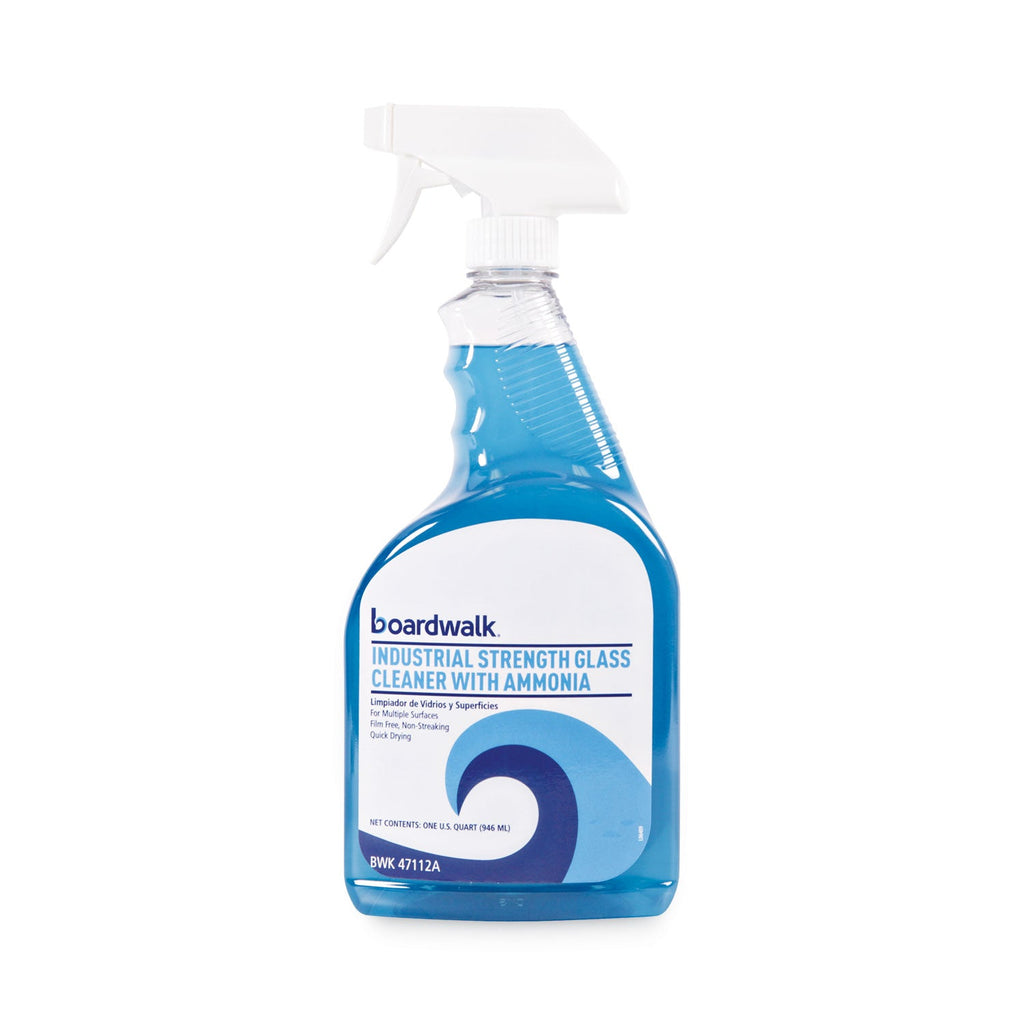 Boardwalk Industrial Strength Glass Cleaner with Ammonia, 32 oz Trigger Spray Bottle, 12/Carton
