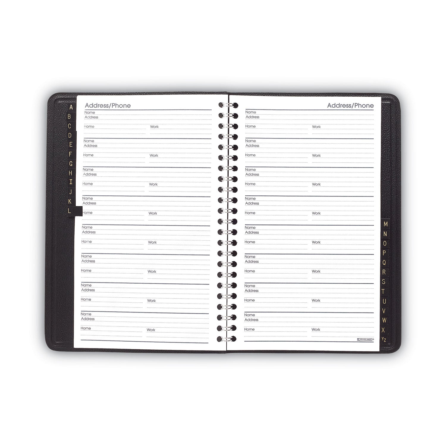 AT-A-GLANCE Telephone/Address Book, 4.78 x 8, Black Simulated Leather, 100 Sheets