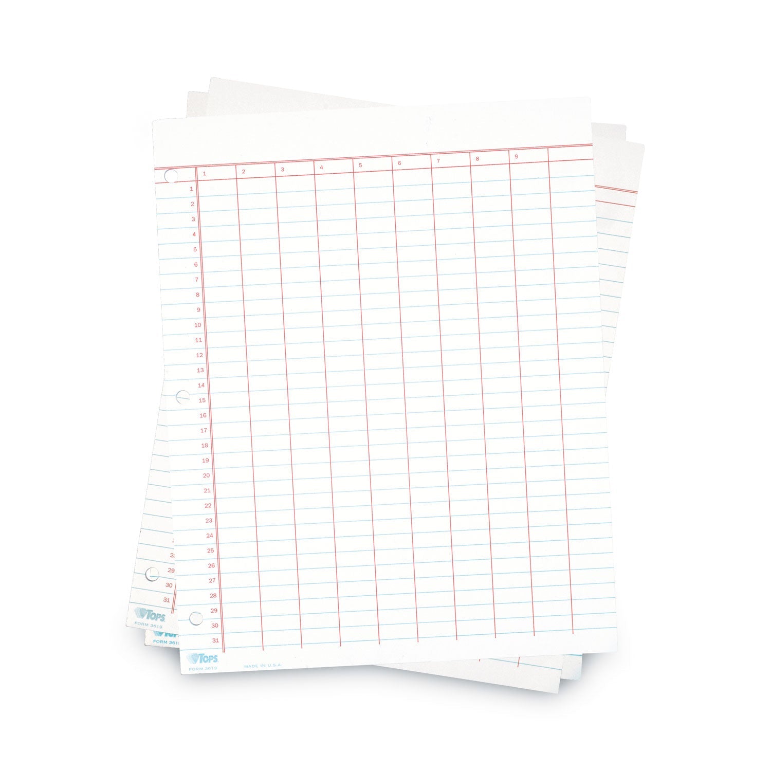 TOPS Data Pad with Numbered Column Headings, Data/Lab-Record Format, Wide/Legal Rule, 10 Columns, 8.5 x 11, White, 50 Sheets