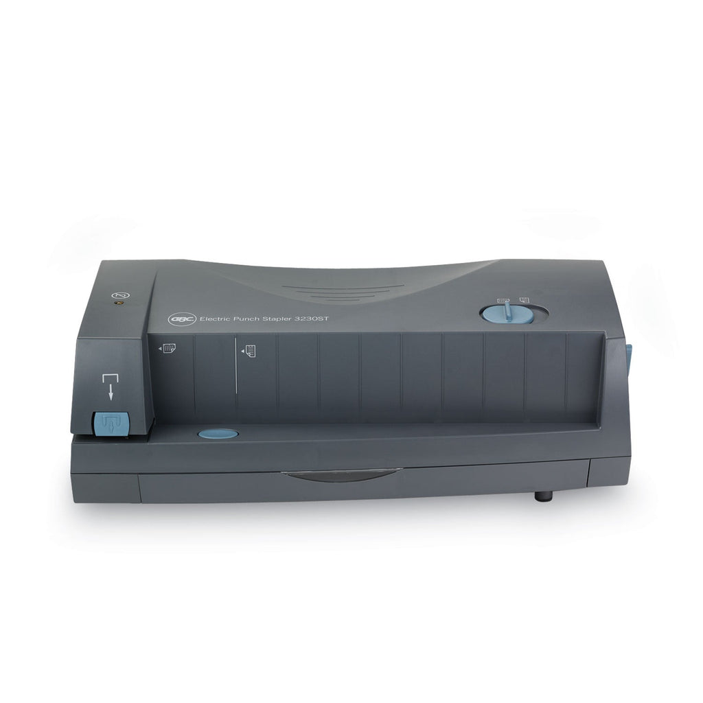 GBC 24-Sheet 3230ST Electric Two- to Three-Hole Adjustable Punch/Stapler, 9/32" Holes, Gray