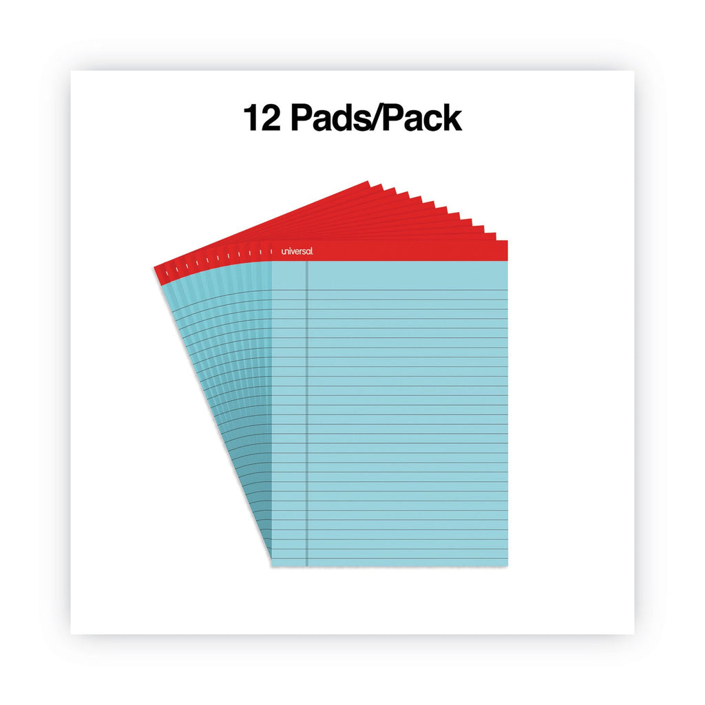 Universal Colored Perforated Ruled Writing Pads, Wide/Legal Rule, 50 Blue 8.5 x 11 Sheets, Dozen