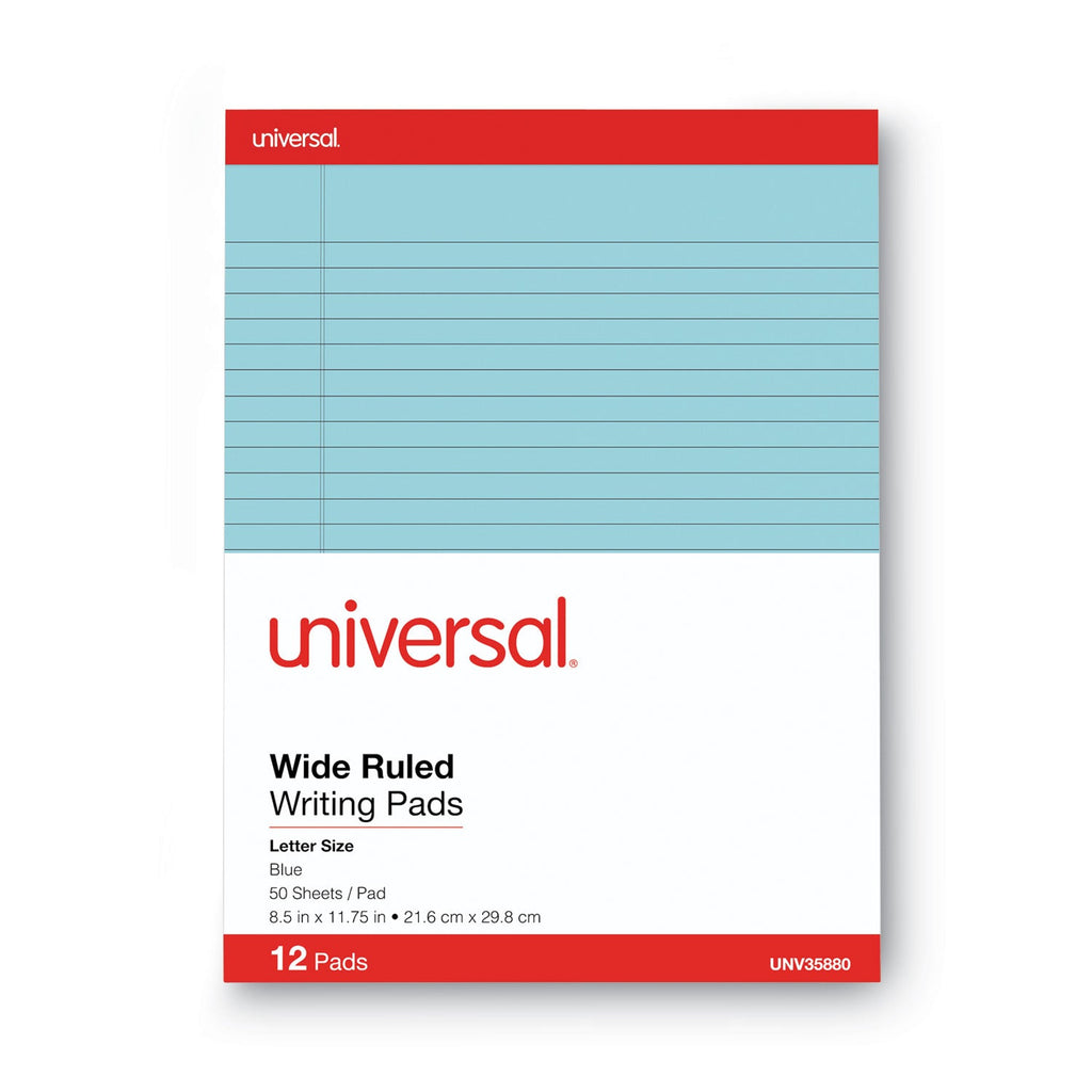 Universal Colored Perforated Ruled Writing Pads, Wide/Legal Rule, 50 Blue 8.5 x 11 Sheets, Dozen