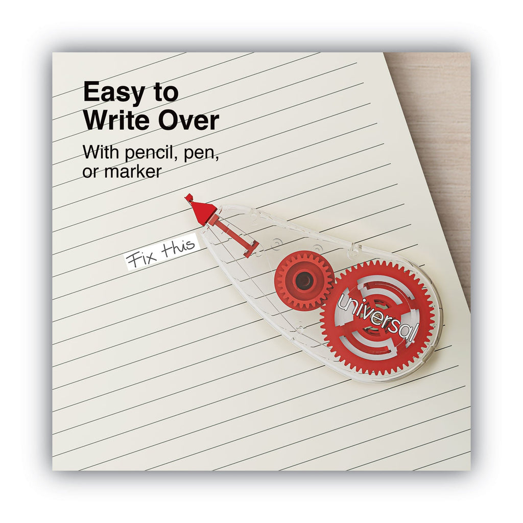 Universal Correction Tape Dispenser, Non-Refillable, White Applicator, 0.2" x 315", 6/Pack
