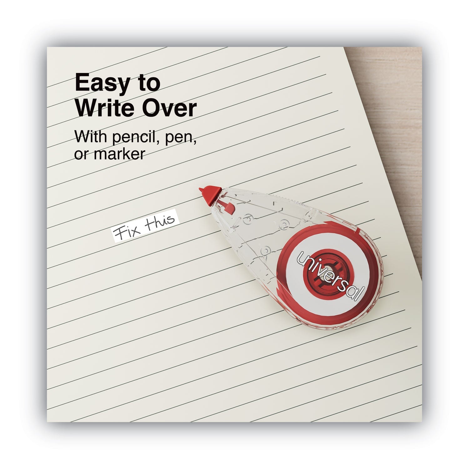 Universal Correction Tape, Mini Economy, Non-Refillable, Clear/Red Applicator, 0.25" x 275", 10/Pack