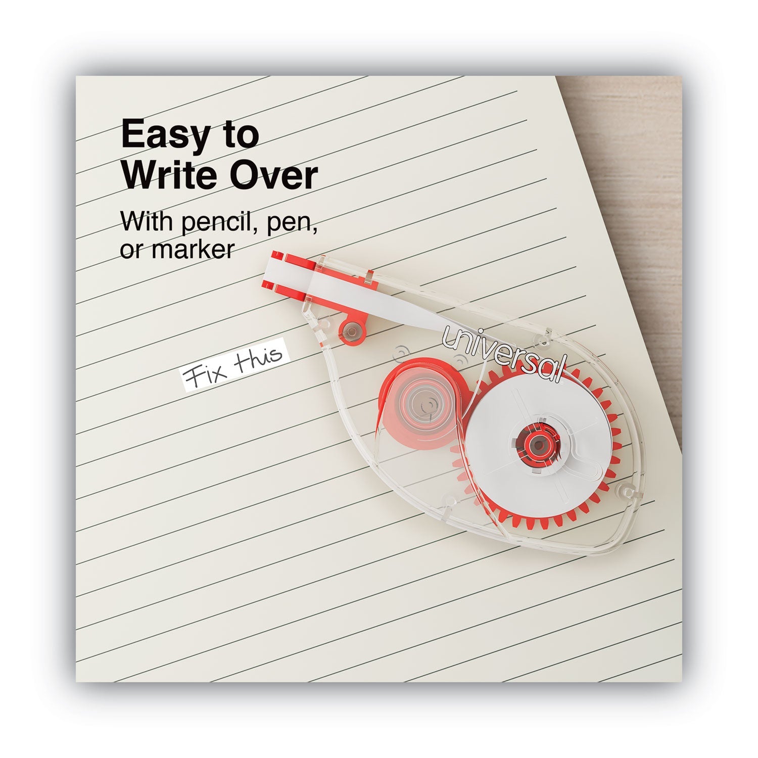Universal Side-Application Correction Tape, Non-Refillable, Transparent Gray/Red Applicator,  0.2" x 393", 10/Pack