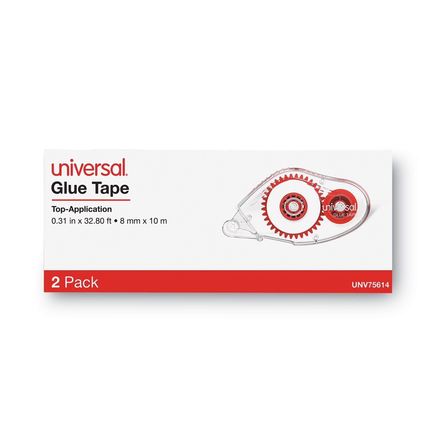 Universal Double-sided Adhesive Tape Roller, 0.38" x 32.83 ft, Dries Clear, 2/Pack