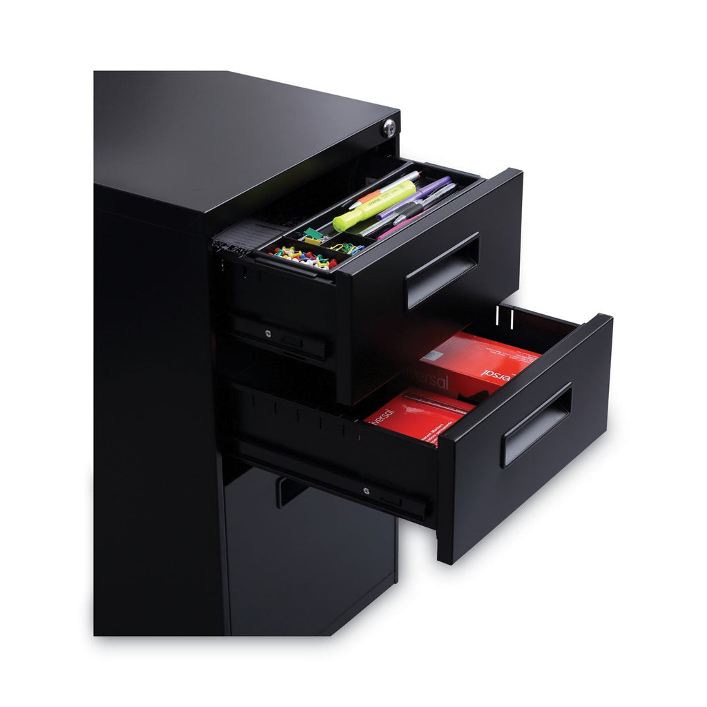 Alera File Pedestal, Left or Right, 3-Drawers: Box/Box/File, Legal/Letter, Black, 14.96" x 19.29" x 27.75"
