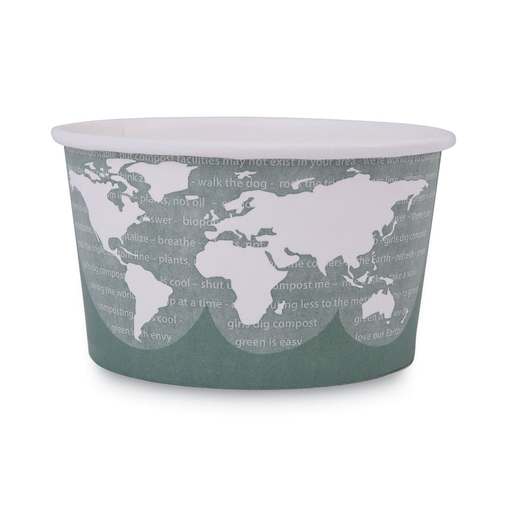 Eco-Products World Art Renewable and Compostable Food Container, 12 oz, 4.05 Diameter x 2.5 h, Green, Paper, 25/Pack, 20 Packs/Carton