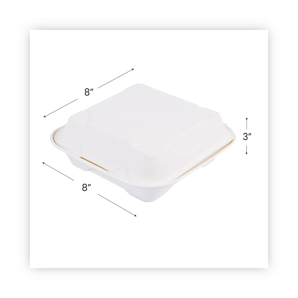 Eco-Products Vanguard Renewable and Compostable Sugarcane Clamshells, 1-Compartment, 8 x 8 x 3, White, 200/Carton