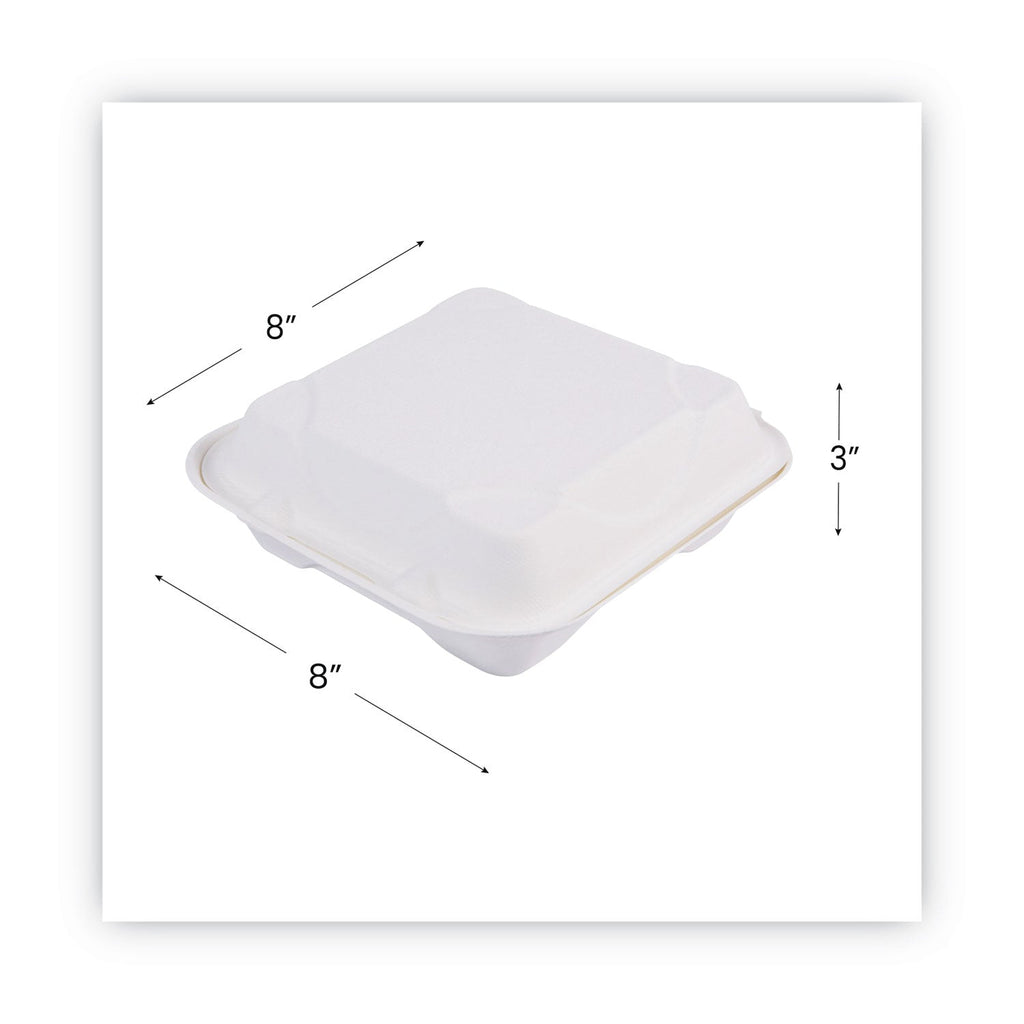 Eco-Products Renewable and Compostable Sugarcane Clamshells, 9 x 9 x 3, White, 50/Pack, 4 Packs/Carton