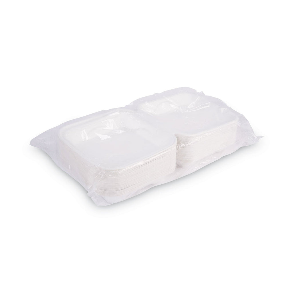 Eco-Products Renewable and Compostable Sugarcane Clamshells, 9 x 9 x 3, White, 50/Pack, 4 Packs/Carton