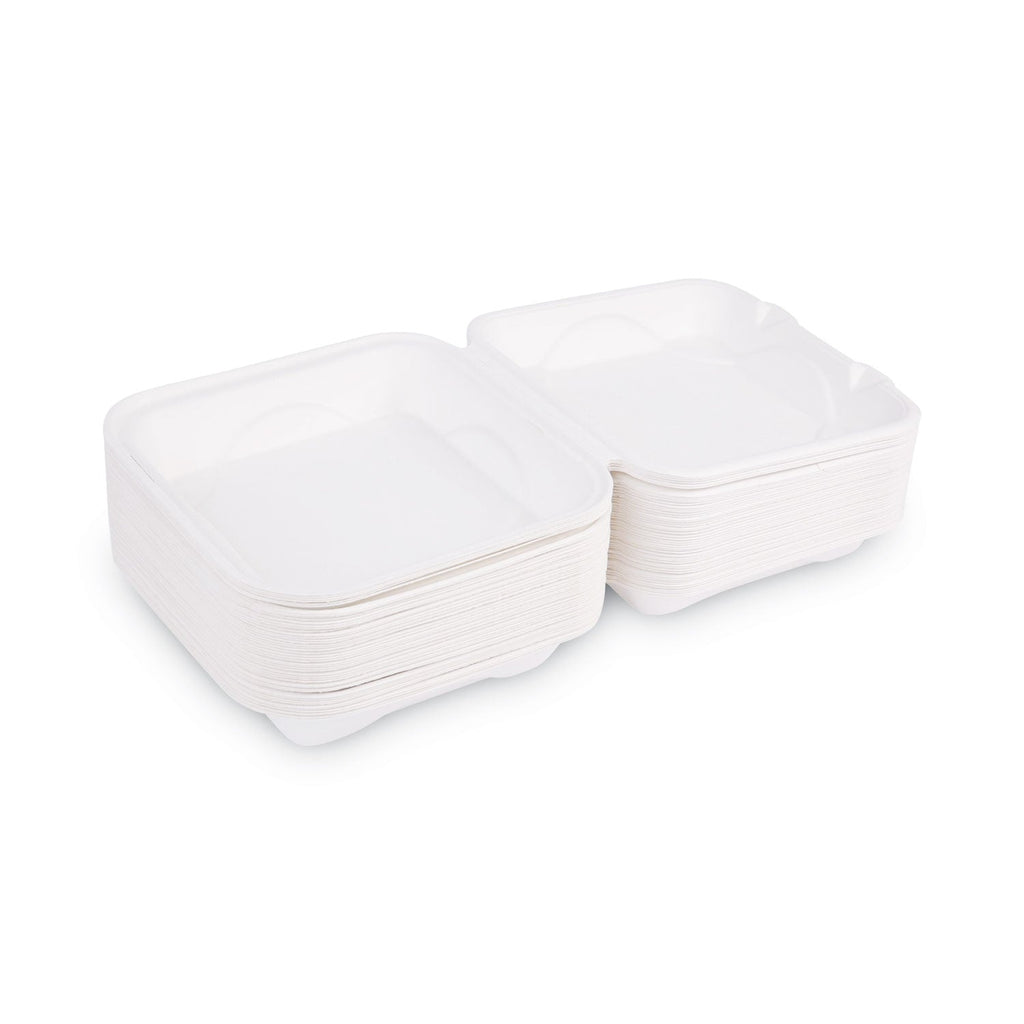 Eco-Products Renewable and Compostable Sugarcane Clamshells, 9 x 9 x 3, White, 50/Pack, 4 Packs/Carton