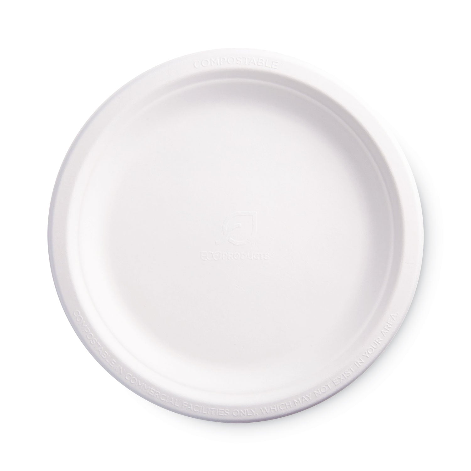 Eco-Products Renewable and Compostable Sugarcane Plates, 9" dia, Natural White, 50/Packs
