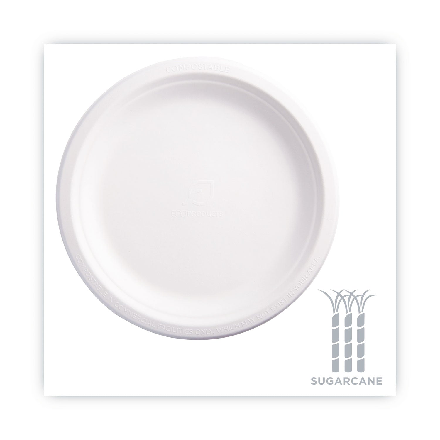 Eco-Products Renewable and Compostable Sugarcane Plates, 9" dia, Natural White, 50/Packs