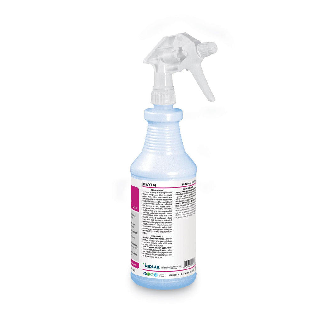 Maxim Bulldozer Cleaner/Degreaser RTU, Safe-to-Ship, Lemon Scent, 32 oz, 6/Carton