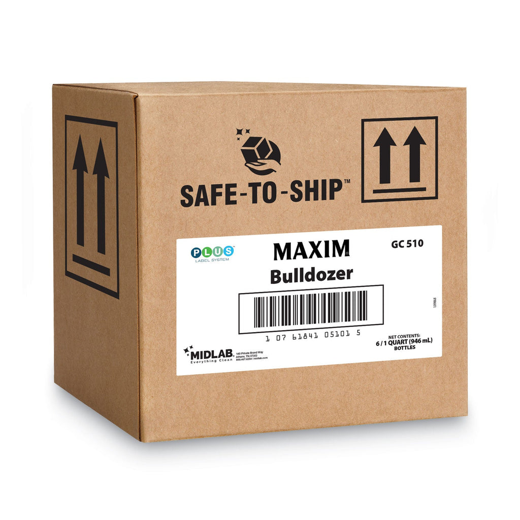 Maxim Bulldozer Cleaner/Degreaser RTU, Safe-to-Ship, Lemon Scent, 32 oz, 6/Carton