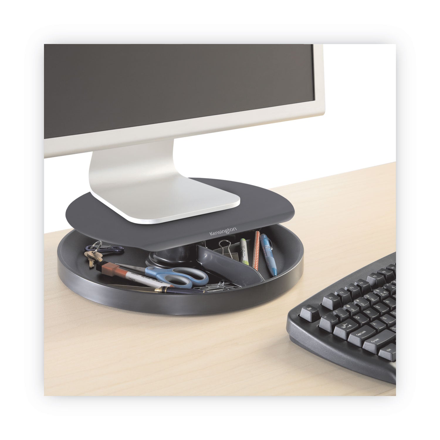 Kensington Spin2 Monitor Stand with SmartFit, 12.6" x 12.6" x 2.25" to 3.5", Black, Supports 40 lbs