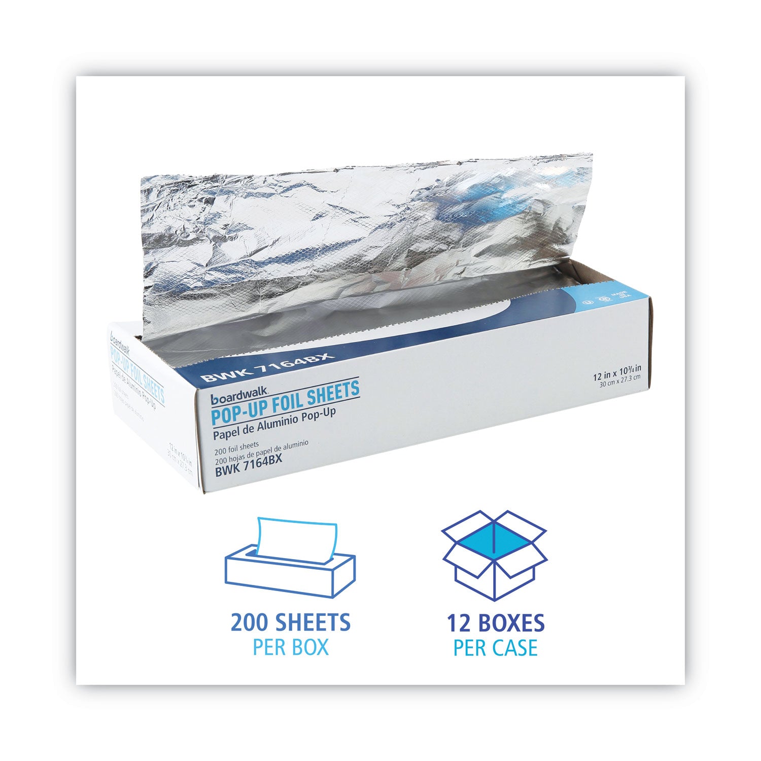 Boardwalk Heavy-Duty Aluminum Foil Pop-Up Sheets, 12 x 10.75, 200/Box, 12 Boxes/Carton