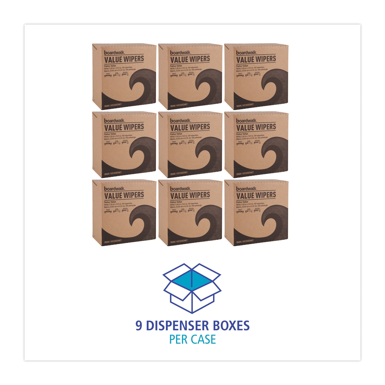 Boardwalk DRC Wipers, 9.33 x 16.5, White, 100 Dispenser Packs, 9 Dispenser Packs/Carton