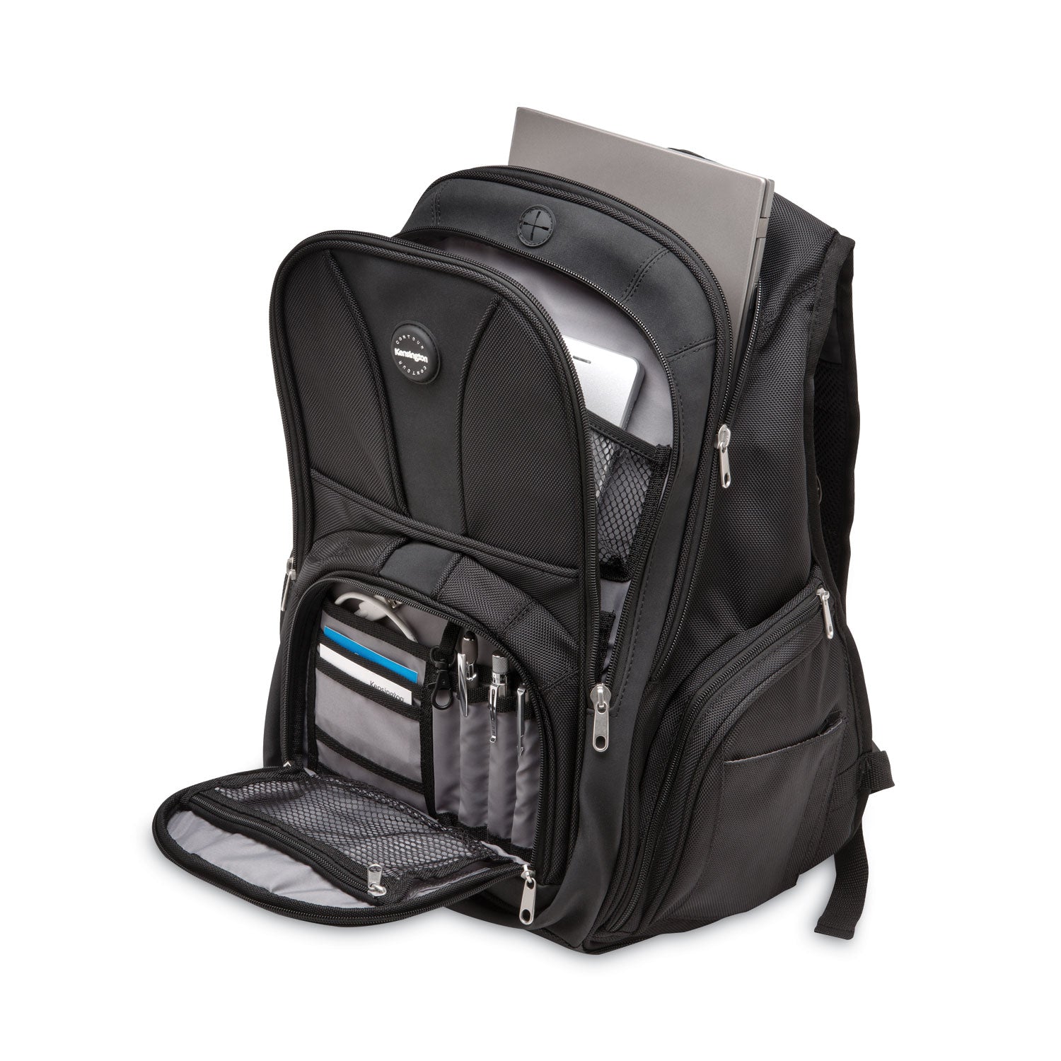 Kensington Contour Laptop Backpack, Fits Devices Up to 17", Ballistic Nylon, 15.75 x 9 x 19.5, Black