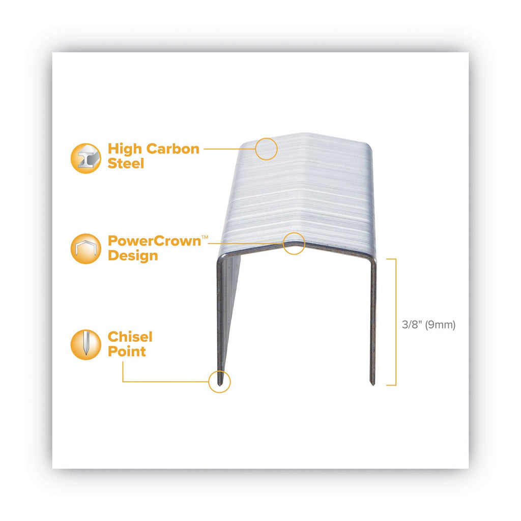 Bostitch B8 PowerCrown Premium Staples, 0.38" Leg, 0.5" Crown, Steel, 5,000/Box