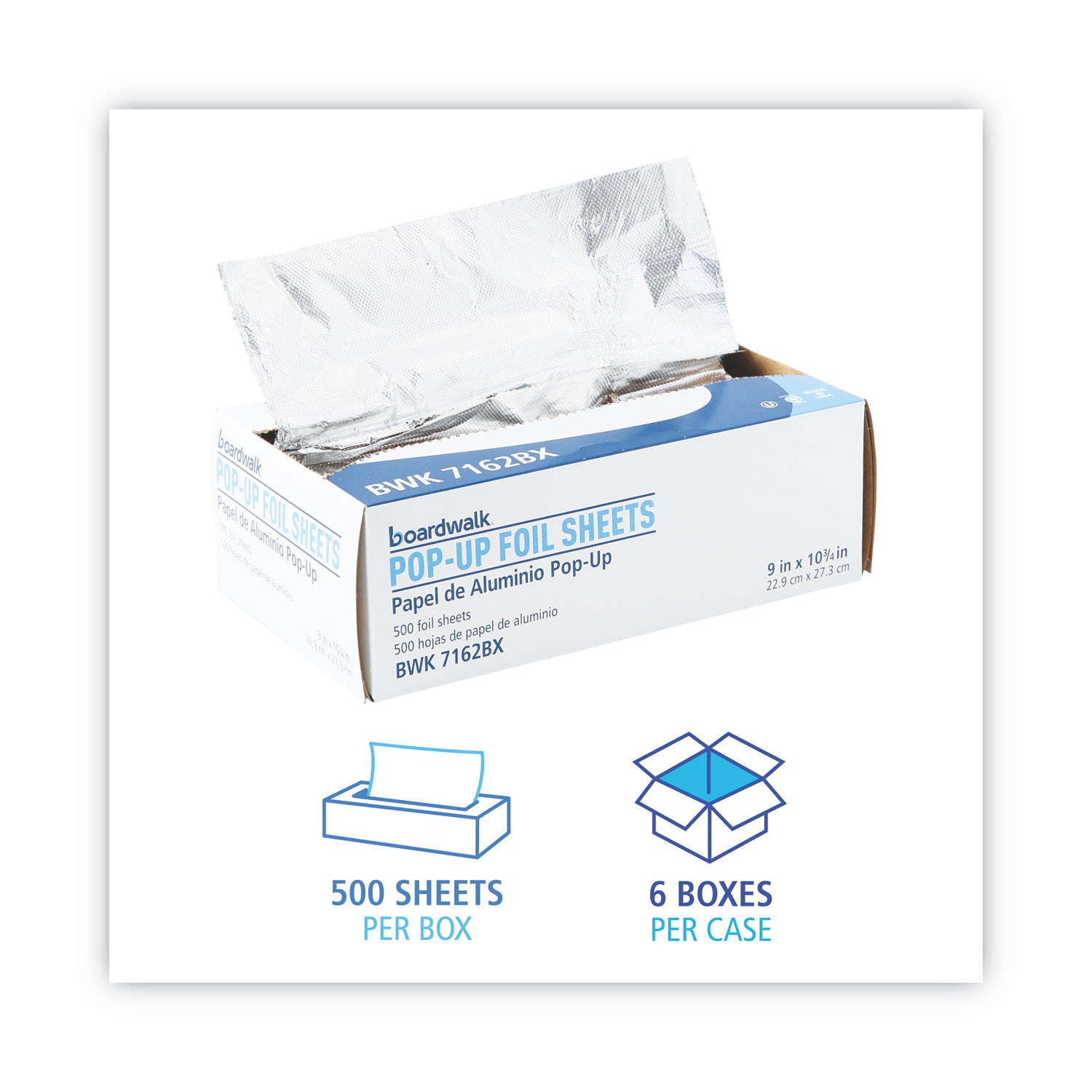 Boardwalk Standard Aluminum Foil Pop-Up Sheets, 9 x 10.75, 500/Box, 6 Boxes/Carton