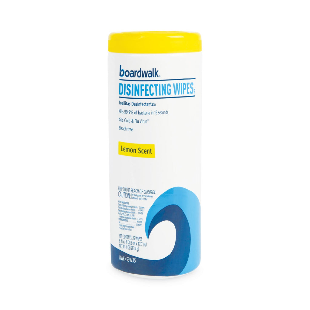 Boardwalk Disinfecting Wipes, 7 x 8, Lemon Scent, 35/Canister, 12 Canisters/Carton