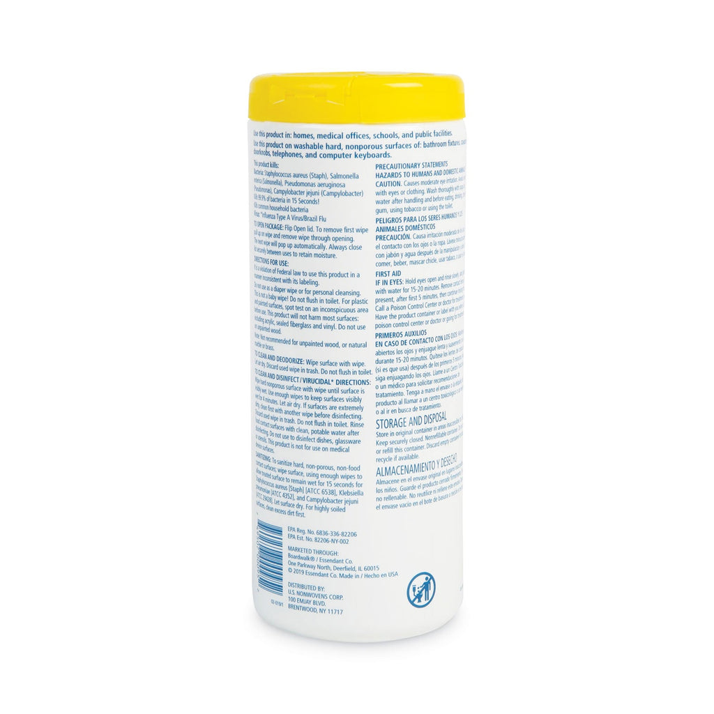 Boardwalk Disinfecting Wipes, 7 x 8, Lemon Scent, 35/Canister, 12 Canisters/Carton