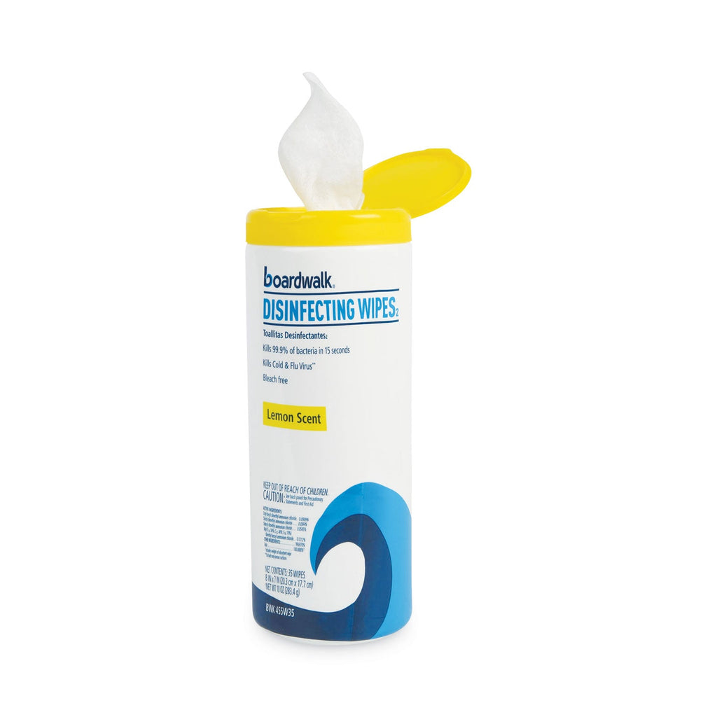 Boardwalk Disinfecting Wipes, 7 x 8, Lemon Scent, 35/Canister, 12 Canisters/Carton