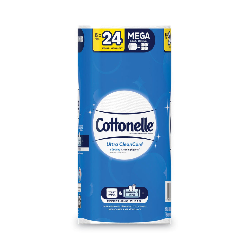 Cottonelle Ultra CleanCare Toilet Paper, Strong Tissue, Mega Rolls, Septic Safe, 1-Ply, White, 340 Sheets/Roll, 6 Rolls/Pk, 6 Pks/Carton