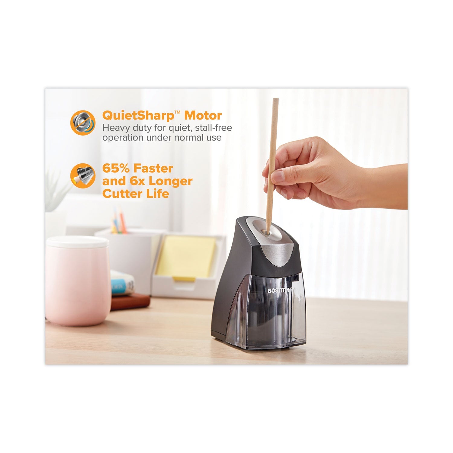 Bostitch QuietSharp Executive Vertical Electric Pencil Sharpener, AC-Powered, 5.88 x 3.69 x 6.4, Black