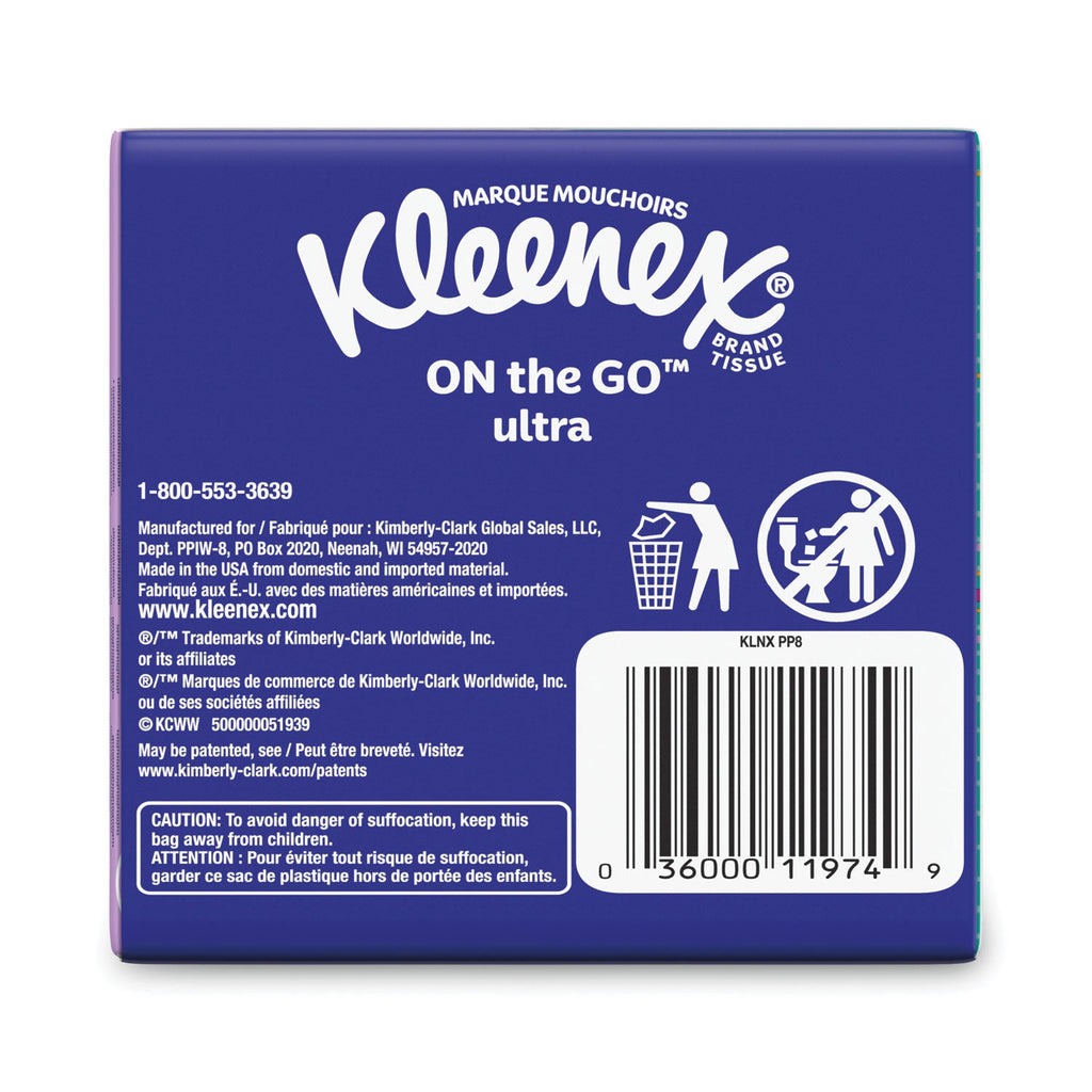 Kleenex On The Go Packs Facial Tissues, 3-Ply, White, 10 Sheets/Pouch, 8 Pouches/Pack