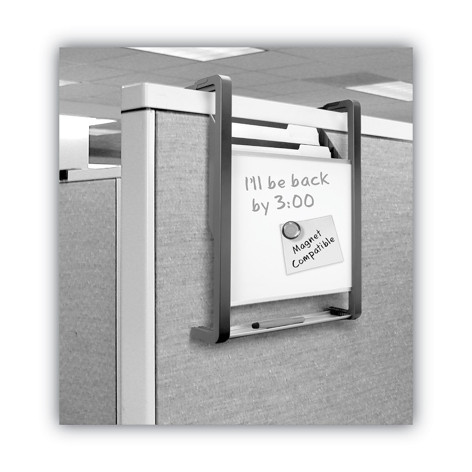 Quartet Hanging File Pocket with Dry Erase Board, 3 Sections, Letter Size, 15" x 4", x 20", Black