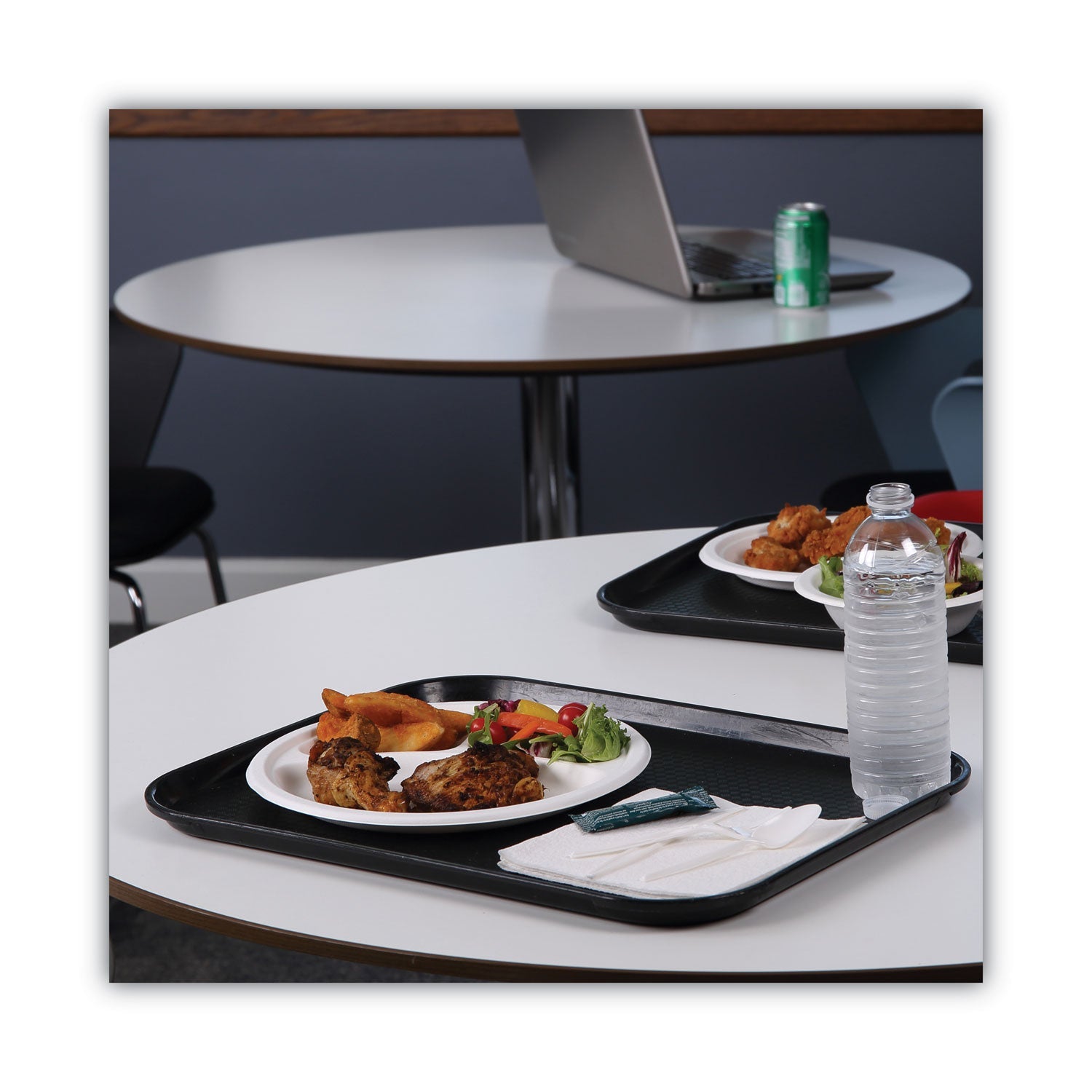 Boardwalk Bagasse Dinnerware, 3-Compartment Plate, 10" dia, White, 500/Carton