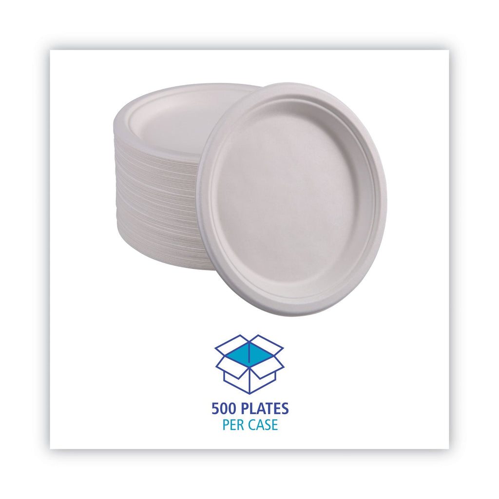Boardwalk Bagasse Dinnerware, Plate, 10" dia, White, 500/Carton
