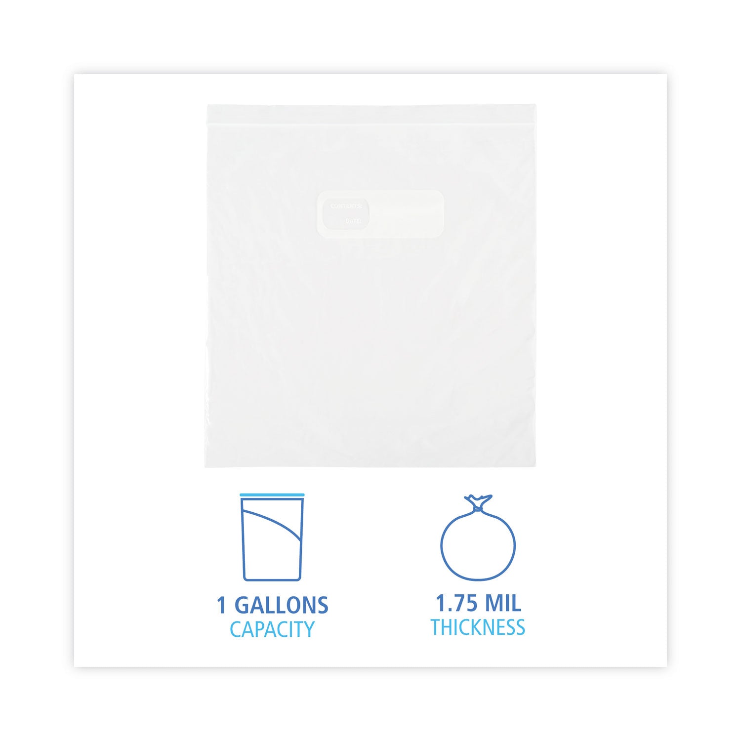 Boardwalk Reclosable Food Storage Bags, 1 gal, 1.75 mil, 10.5" x 11", Clear, 250/Box