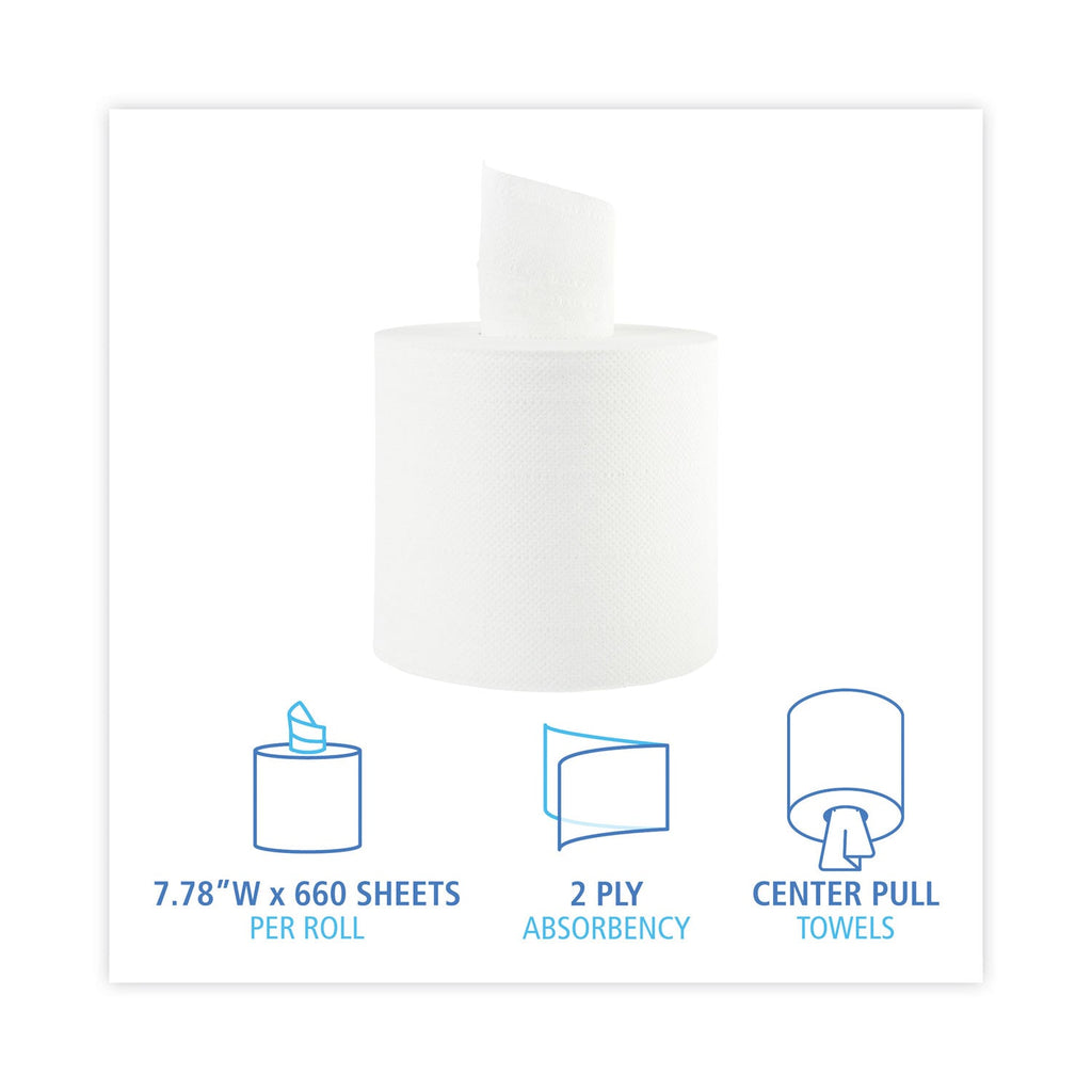 Boardwalk Center-Pull Hand Towels, 2-Ply, Perforated, 7.87 x 10, White, 660/Roll, 6 Rolls/Carton