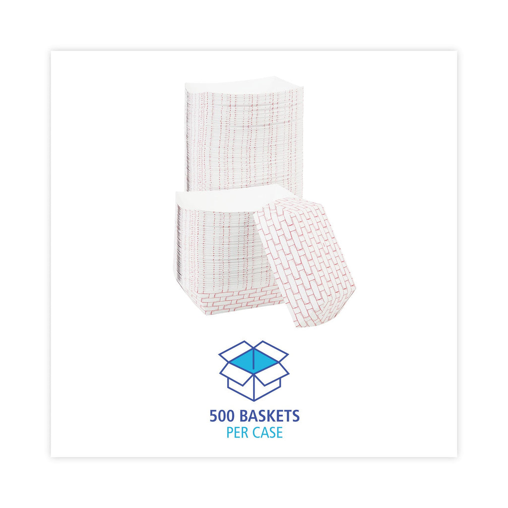 Boardwalk Paper Food Baskets, 3 lb Capacity, Red/White, 500/Carton