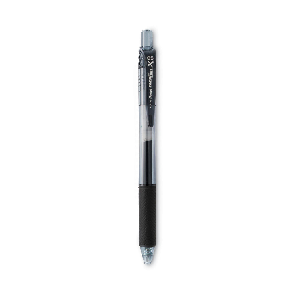 Pentel EnerGel-X Gel Pen, Retractable, Fine 0.5 mm Needle Tip, Black Ink, Black Barrel, Dozen