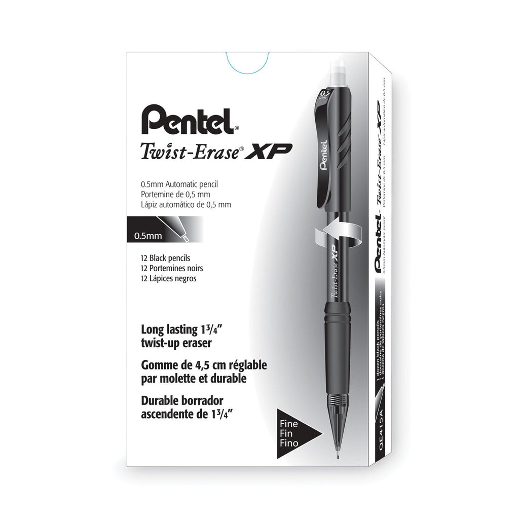 Pentel Twist-Erase EXPRESS Mechanical Pencil, 0.5 mm, HB (#2.5), Black Lead, Black Barrel, Dozen