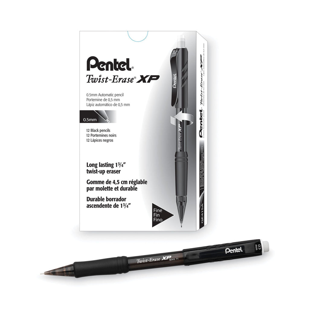 Pentel Twist-Erase EXPRESS Mechanical Pencil, 0.5 mm, HB (#2.5), Black Lead, Black Barrel, Dozen