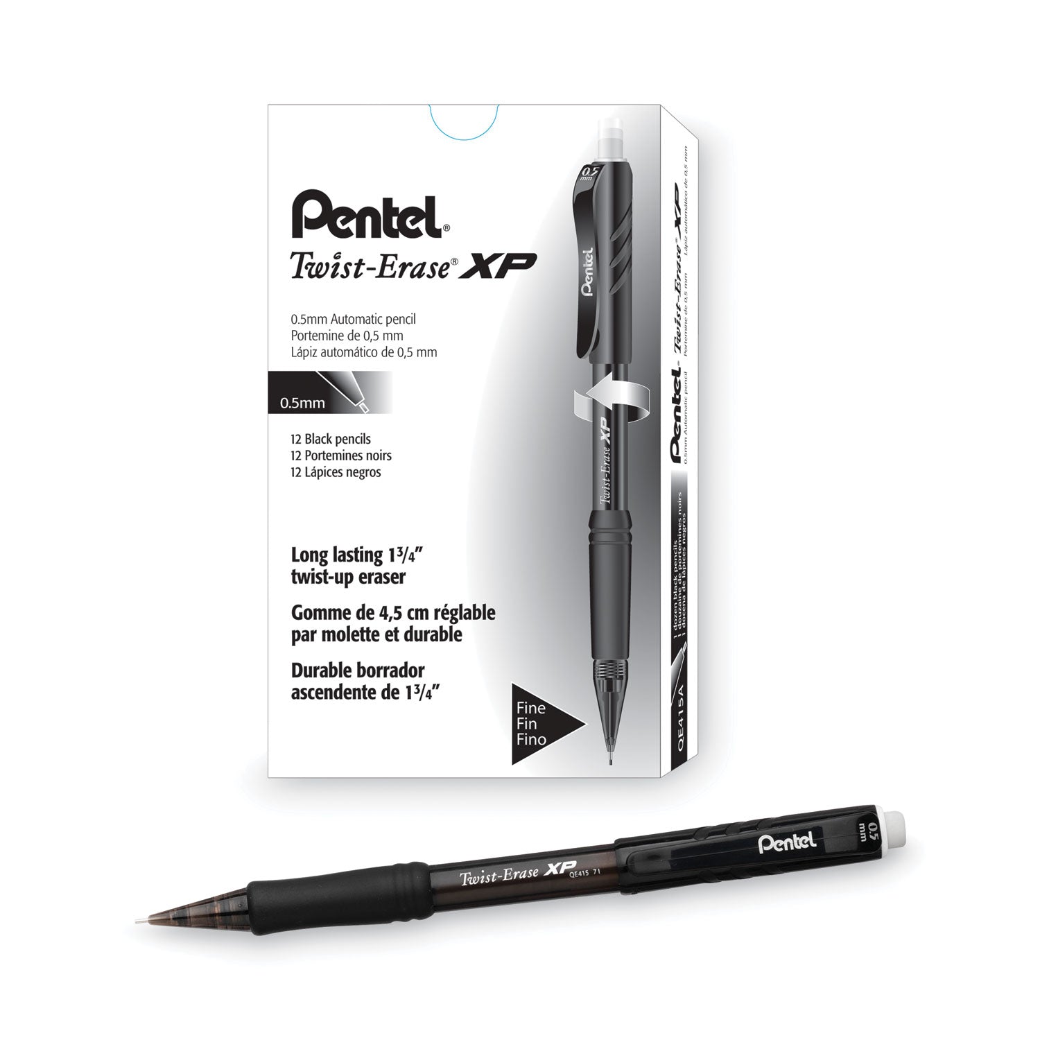 Pentel Twist-Erase EXPRESS Mechanical Pencil, 0.5 mm, HB (#2.5), Black Lead, Black Barrel, Dozen