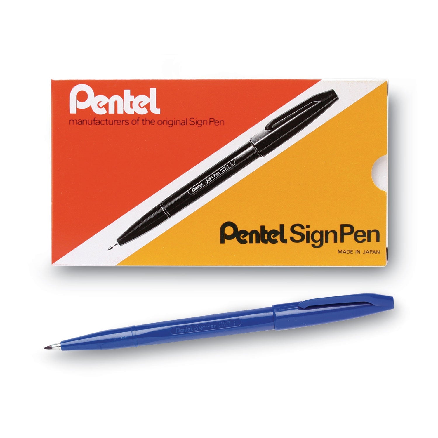 Pentel Arts Sign Pen Fine Point Color Marker, Extra-Fine Bullet Tip, Blue, Dozen