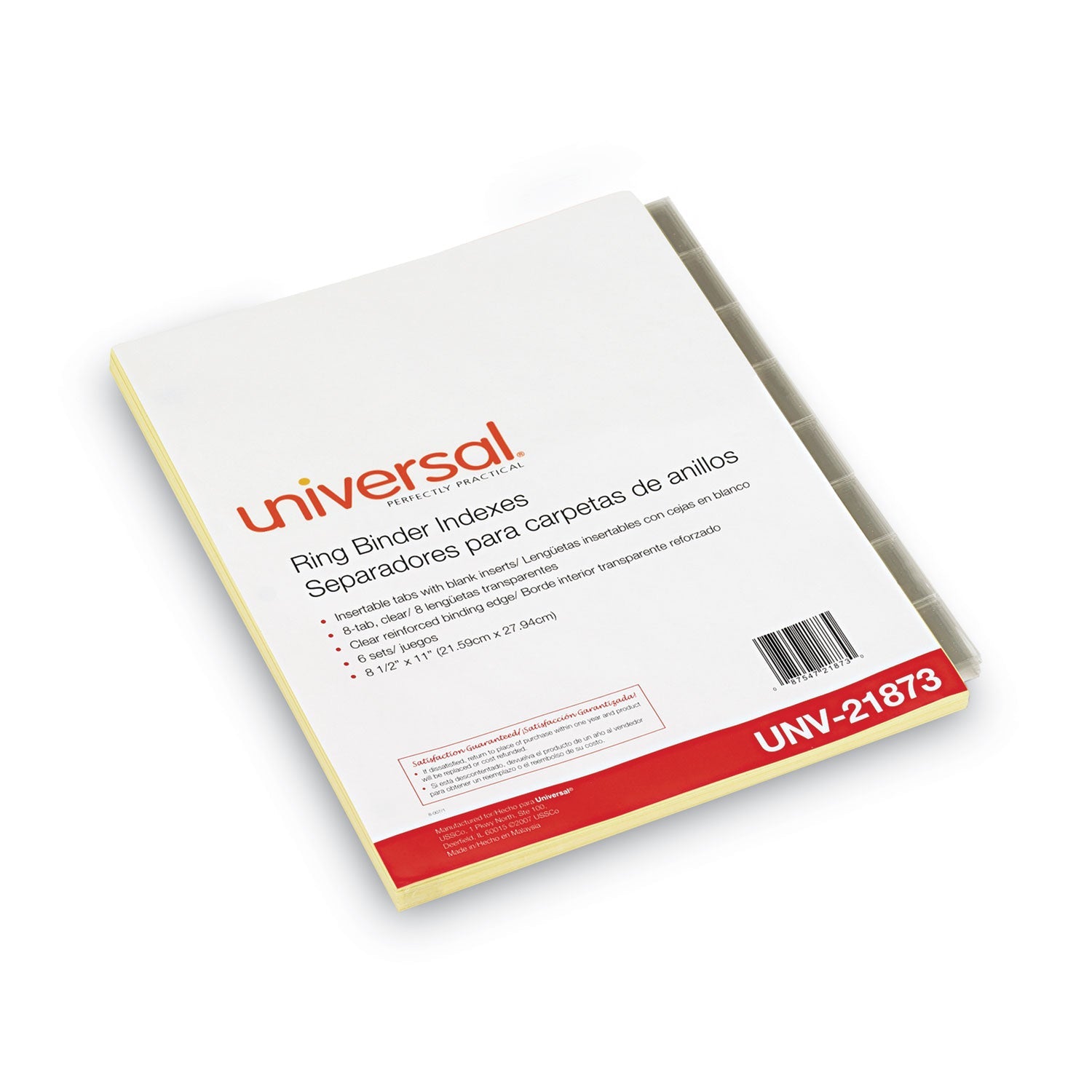 Universal Insertable Tab Index, 8-Tab, 11 x 8.5, Buff, Clear Tabs, 6 Sets