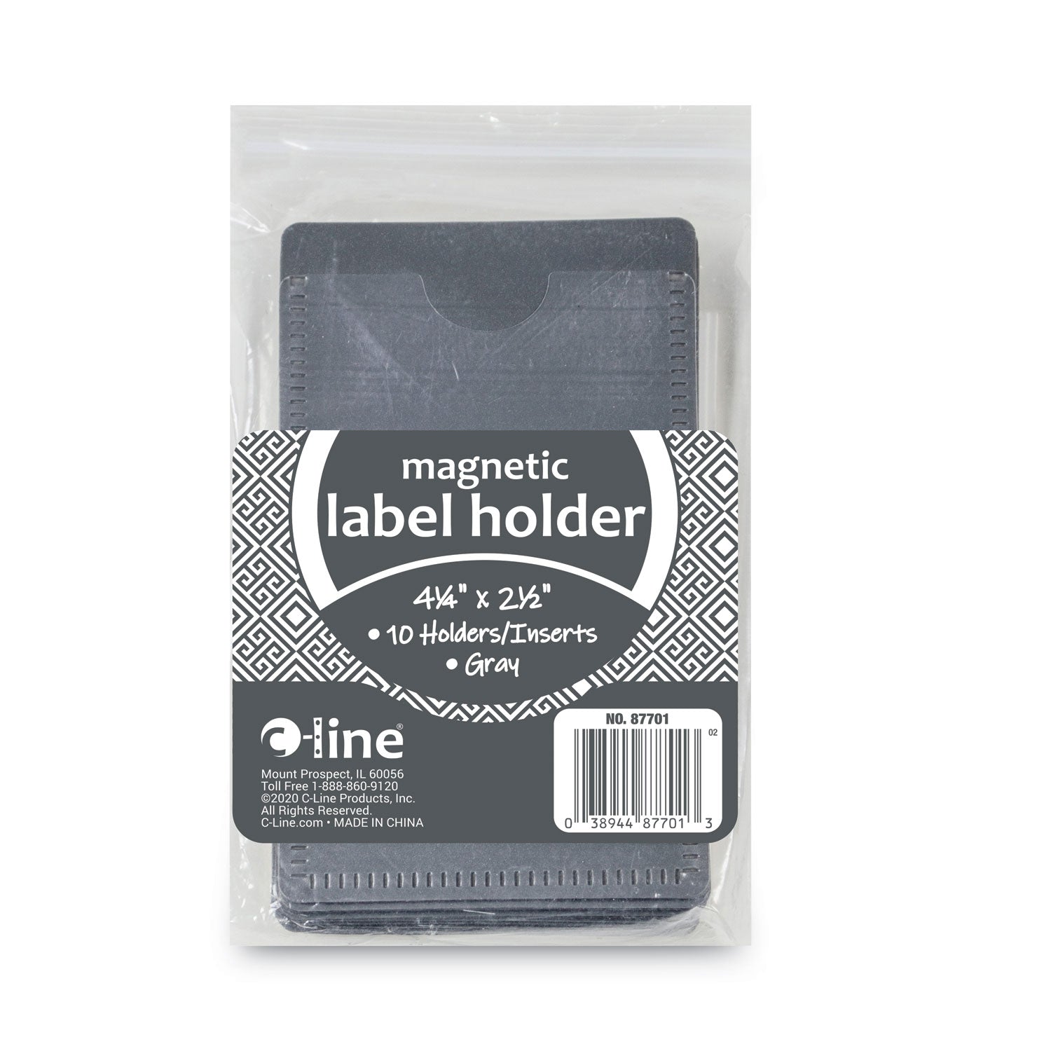 C-Line Slap-Stick Magnetic Label Holders, Side Load, 4.25 x 2.5, Gray, 10/Pack