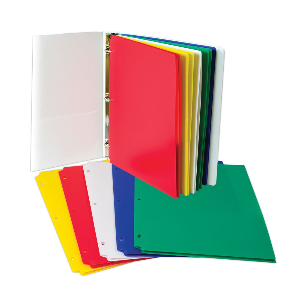 C-Line Two-Pocket Heavyweight Poly Portfolio Folder, 3-Hole Punch, 11 x 8.5, Assorted, 10/Pack