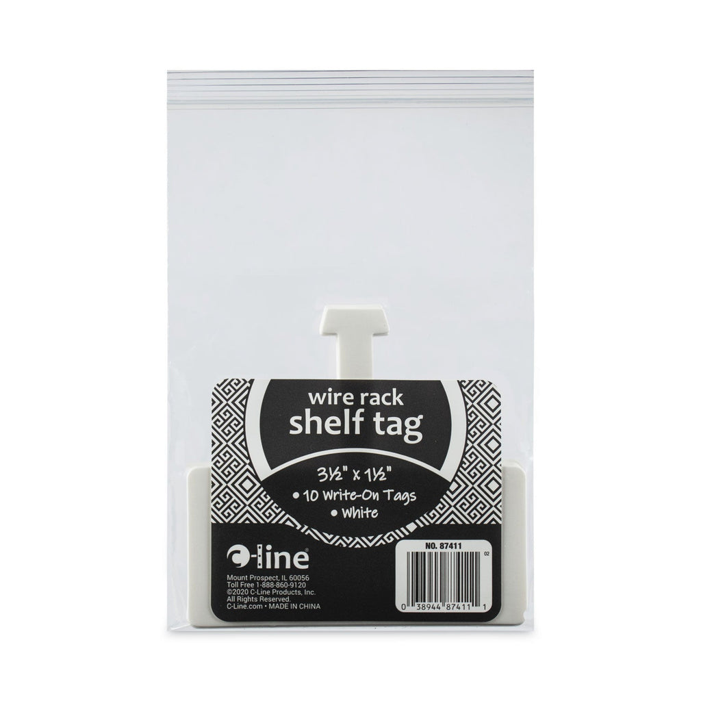 C-Line Wire Rack Shelf Tag, Side Load, 3.5 x 1.5, White, 10/Pack